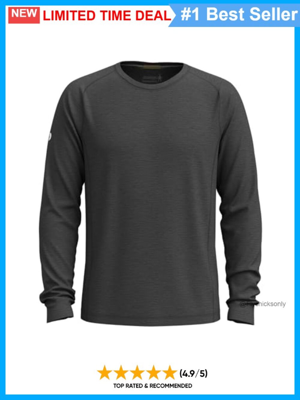 Merino Wool Blend Long Sleeve Active Base Layer Crew Neck
